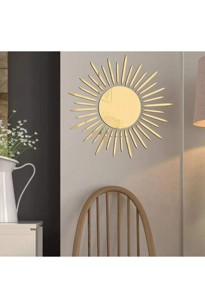 AS TASARIM LAZER GÜNEŞ002 MODEL DUVAR DEKORASYON SÜS GOLD RENK 50 x 50 CM