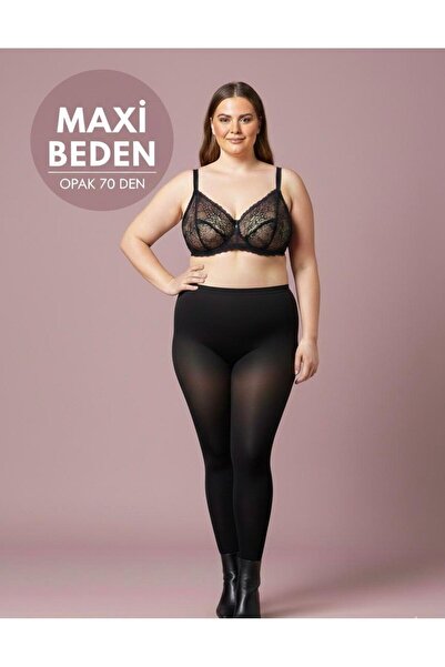 DÜVEN Large Size Semi-Matte Semi-Glossy 70 Denier Black Color Pantyhose-Plus ...