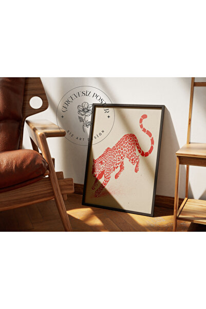 512 STORE Estetik Modern Duvar Dekor Puantiye Leopar Red Çerçevesiz Kuşe Kağı...