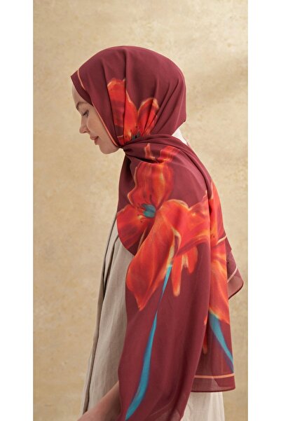 ARMANDA İPEK MODAL VELVET BLOOM DESEN ŞAL - BURGUNDY