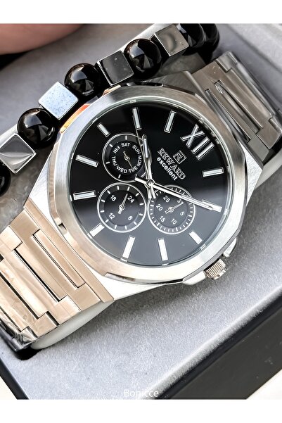Reward Men's Watch, Black Dial, Silver Color Steel Band, Functions Active, Bracelet Gift