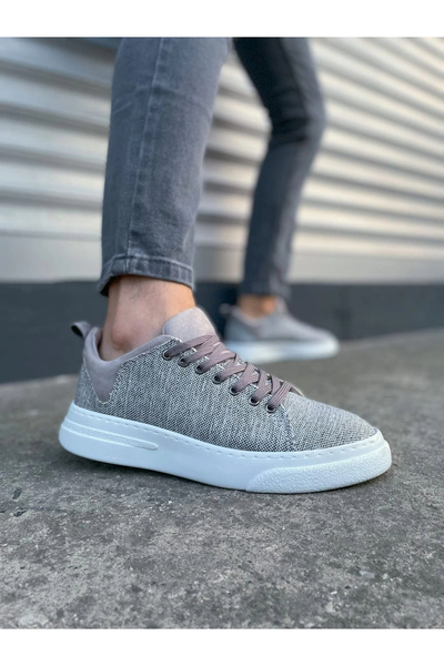 Joy Ayakkabı Jy204 flex lace-up linen fabric men's daily sneaker shoe kbt - grey
