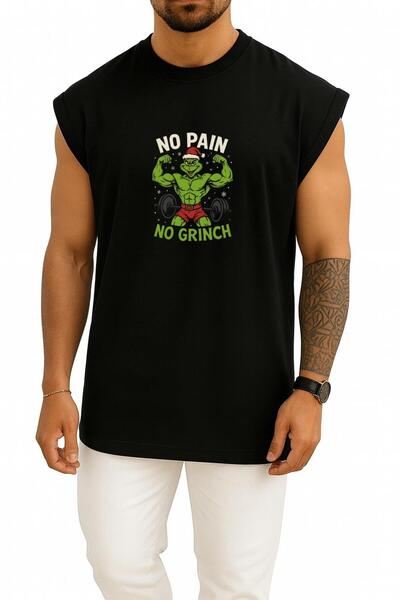 Bahriyeli Collection Atlet cu imprimeu pe piept No Pain No Grinch supradimens...