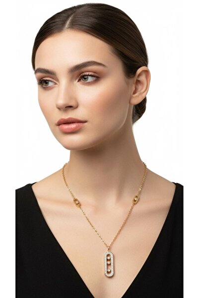 KANERUZ Gold Color Zircon Stone Multi Chain Steel Necklace