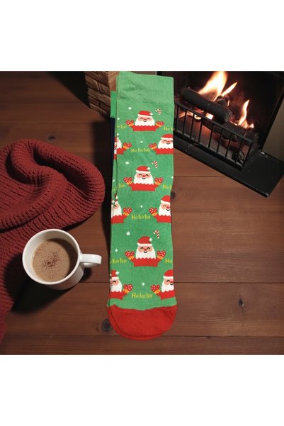 Masalsı Concept New Year's Socks Kraft Boxed New Year's Gift New Year Patterned Colorful Socks Colorful Women's Men's Socks