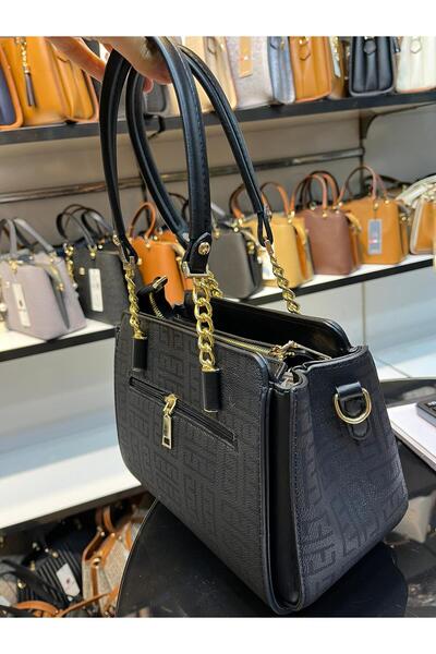 Çanta Trend Miami Polo Black 4-Compartment Chain Detailed Long Crossbody Strap & Handbag (25X20 cm)