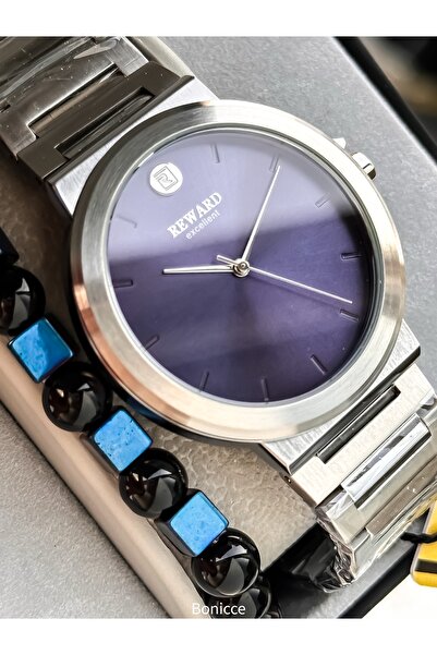 Reward Men's Watch, Navy Blue Dial, Silver Color Steel Band, Simple Model, St...
