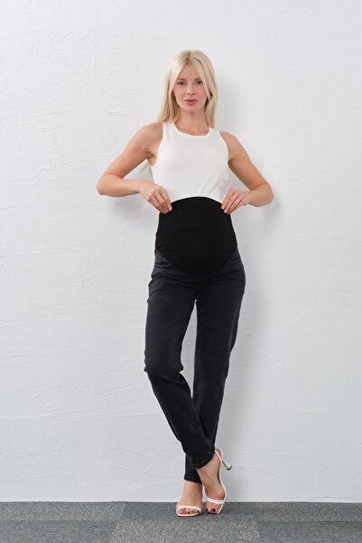 BUSA Maternity Stretchy Belly Band Mom Fit Jeans Smoked