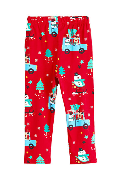 Filmaldım Red Patterned Children's Pajama Bottoms Tracksuit New Year's Concep...