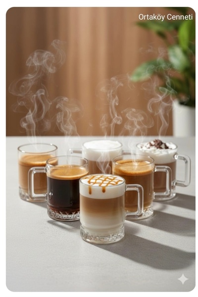 ORTAKÖY CENNETİ Elysıa model 6 ad Cam Kupa Elmas marka 150 cc hacım 8 cm boyu 6 cm eni şık kalıteli