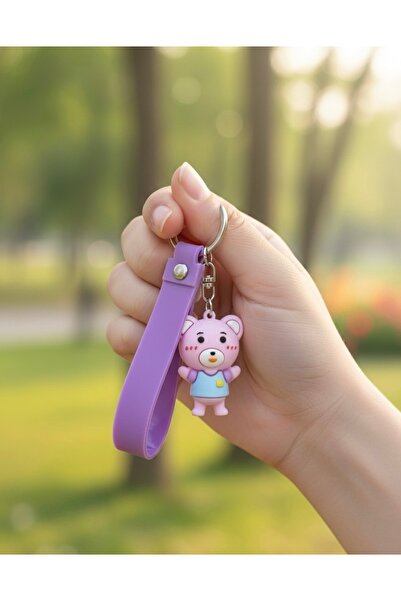 stainless steell Pembe Silikon Ayıcık Anahtarlık