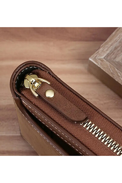 Generic Men’s Zipper Wallet – Premium Brown Leather Wallet with Multiple Card Slots, Coin Pocket & Full