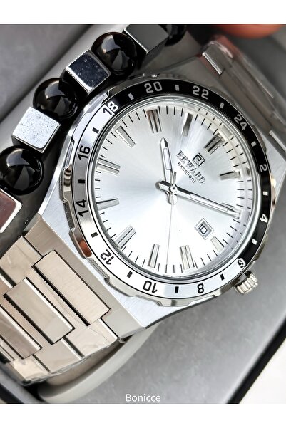 Reward ساعة يد رجالية، مينا أبيض، سوار فولاذي فضي اللون، في علبة أنيقة مع تقويم، مع سوار هدية