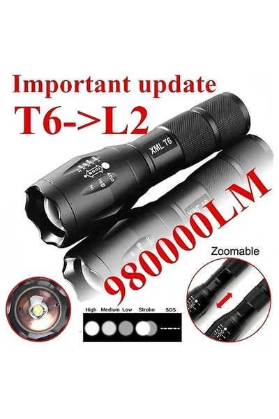 Go İthalat Şarjlı Zoomlu El Feneri Güçlü Askeri Taktik El Feneri Kamp Av Fene...