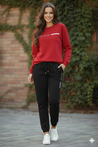 LiyAdaCo Unisex Red Balance Printed Oversized Crew Neck Tracksuit Set