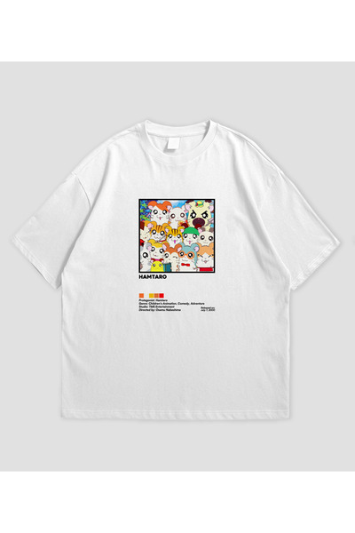 SVART WEAR تي شيرت هامتارو أنيمي مطبوع قصة فضفاضة للجنسين