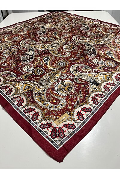 Picasso İpek Görünümlü Bordo Etnik Desenli Kristal Eşarp – Twill Şık Tasarım ...