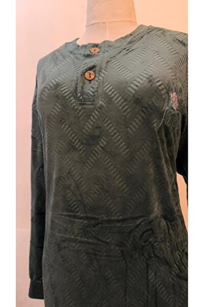 ISHRAQAT AL-AMAL Long-sleeved velvet winter shirt with the word SUMMER embroidered on it