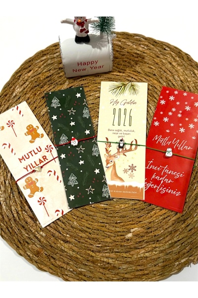 FIERA JEWELRY New Year Card Heart&Santa&Penguin Detail Adjustable Rope Bracelet Set of 4