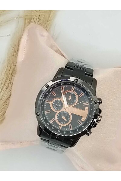 Brality Steel Band Men's Wristwatch- Black Case- Black Color Band - Rose Deta...