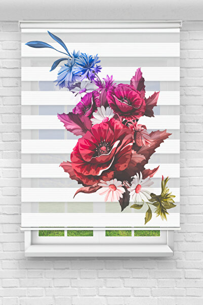 Perdecizade (ENXBOY)PEMBE MAVİ ÇİÇEK DİJİTAL BASKILI ZEBRA PERDE-COCUK ODASI-...