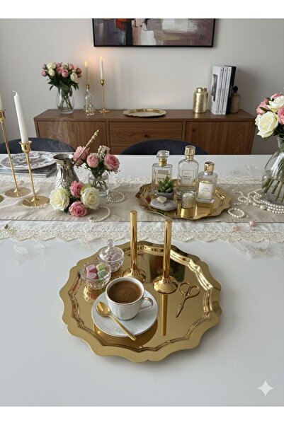 Turkco Mirror Effect Silver - Gold Luxury Engagement Tray | Dowry Promise Tray | Flashy Presentation