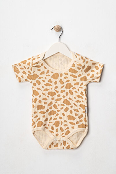 Noone 100% Cotton, Patterned Ribbed Knit Short Sleeve Baby Bodysuit