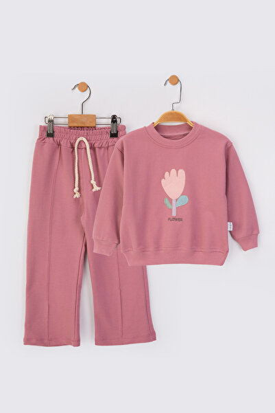 baby flamindo Flower Embroidered 2-Ply Seasonal Girl's Tracksuit Set