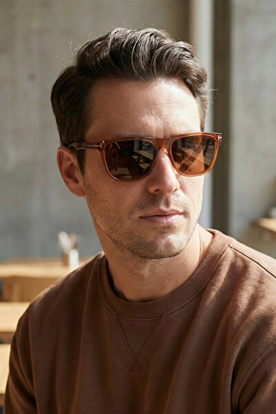 Kapin Aurora Rectangular Unisex Polarized Sunglasses Brown Frame Brown Glass