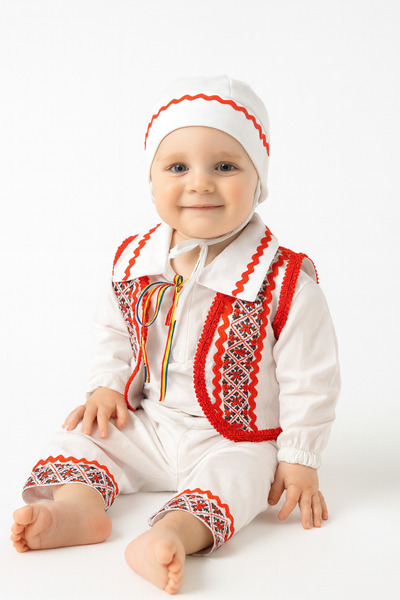 kashida Costum Tradițional Românesc pentru Băieți – Broderie Premium - Fabric...