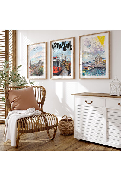 woodhomeworks 3-Piece Abstract Painting with Wooden Frame Home Beautiful Istanbul