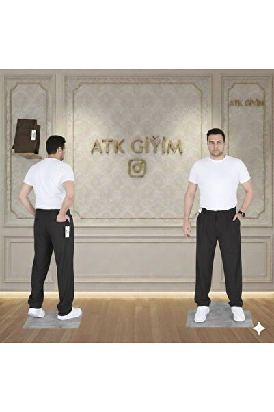 ATKGİYİM بنطلون رجالي فضفاض من الكتان بتصميم عصري، قماش مريح، قصة عادية، مطوي...