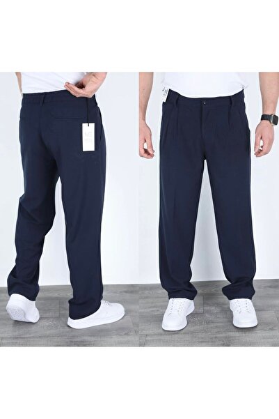 ATKGİYİM Baggy keten Trend Erkek Rahat Kesim Kumaş Pantolon Regular Fit Plili...