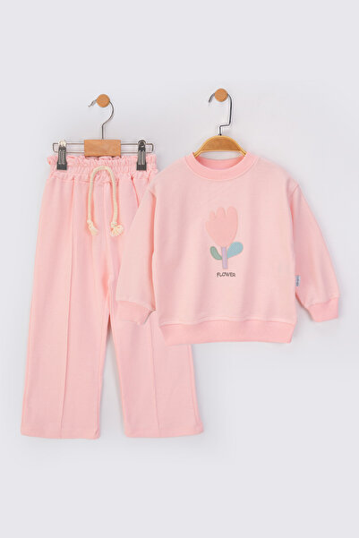 baby flamindo Flower Embroidered 2-Ply Seasonal Girl's Tracksuit Set