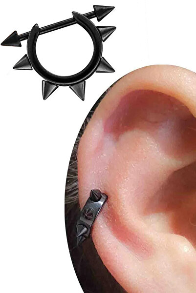 Cadının Dükkanı Siyah 316L Cerrahi Çelik Spike Detaylı Halka Piercing – Helix...