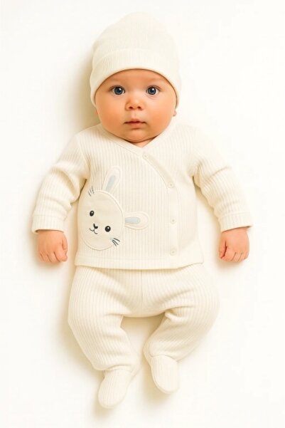 Superbaby Set Nana 3 piese bebelusi – bluza, pantaloni si caciulita din bumba...