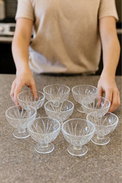 Urbanza Crystal Dessert Bowl Set – Elegant Footed Glass Cups for Ice Cream & Sweets