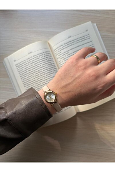 rubsey ساعة يد نسائية كلاسيكية بتصميم ريترو من الجلد الكريمي