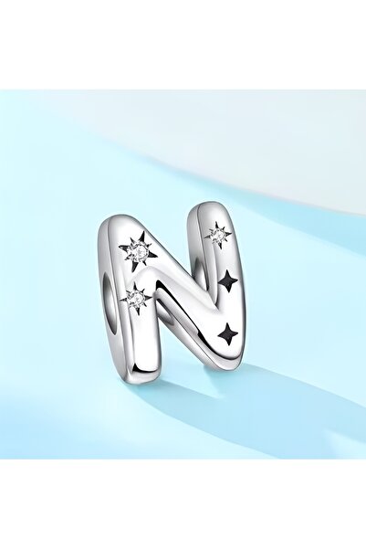 Lux Design 925 Ayar Gümüş N Harf Charm Taşlı