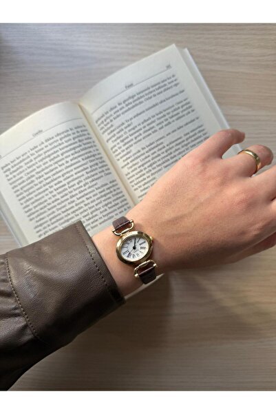 rubsey ساعة يد نسائية كلاسيكية من الجلد ذات تصميم ريترو مينيمال باللون البني ...