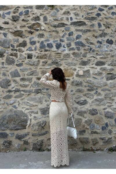 LB Laluna Butik Women's Blouse and Long Skirt Set Crochet Lace Fabric