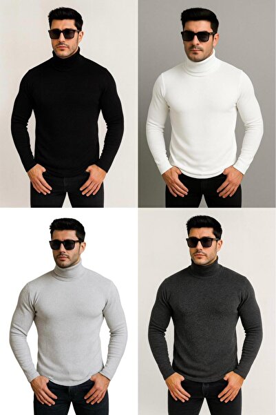 VALERO Erkek 4'lü Paket Tam Balıkçı Yaka Boğazlı Kazak