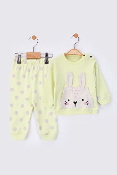 baby flamindo Cotton Dot Printed Bunny Ear Detailed Two-Piece Seasonal Pajama Set
