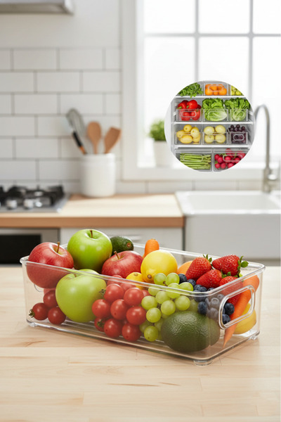 Köken Food Storage Organizer for Fridge/Shelves, BPA-Free Plastic, 25.5 x 10 x 7 cm, Transparent