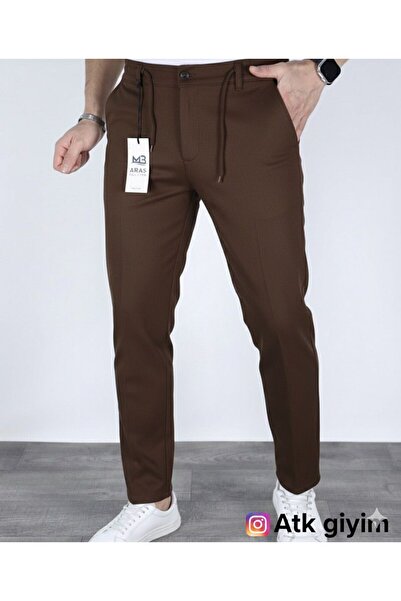 ATKGİYİM Men's Regular Fit Fabric Trousers Buttoned Flexible Waist Lace-Up Ca...