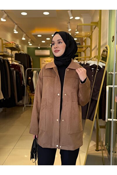 Tığ Triko Triko Yakalı Sırtı Nakış Detaylı Süet Kap 6002 Camel