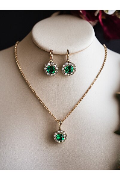 FAYRA ACCESSORIES Crystal Stone Daisy Figured Necklace and Earring Set