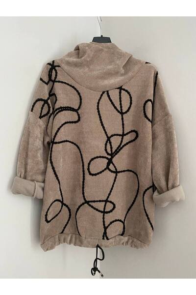 AYASOFYA OTANTIK Women's Italian Mink Hooded Raffia Pattern Casual Velvet Blouse Sweatshirt Cap