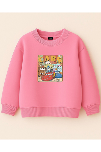 fasardi Cars Cars Lightning Mcqueen, Mater Printed Oversized Unisex Children's Sweatshirt with Long Sleeves Without Shards