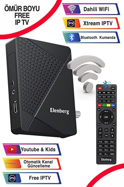 Elenberg Full HD Wi-Fi Internete Bağlantılı Çanaklı Çanaksız Uydu Alıcı ve Bl...